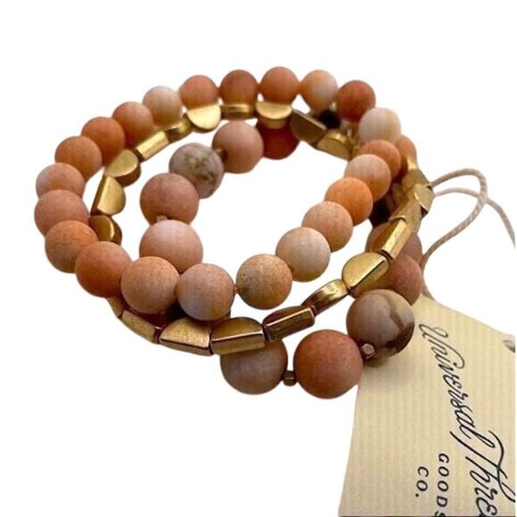 Universal Threads Goods Co Bracelets Set of 3 Stackable Genuine Stone and Metal - Picture 1 of 2